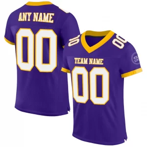 Custom Purple White-Gold Mesh Authentic Football Jersey